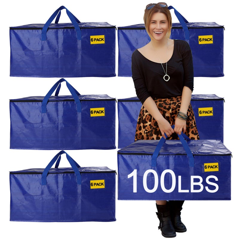 Demiwise 6 Pack Waterproof Moving Bags with Strong Zippers and Reinforced Handles Real 100lb Capacity Extra Heavy Duty Large Storage Totes for Packing Moving Storing Alternative to Moving Boxes 95LBlue - Image 2