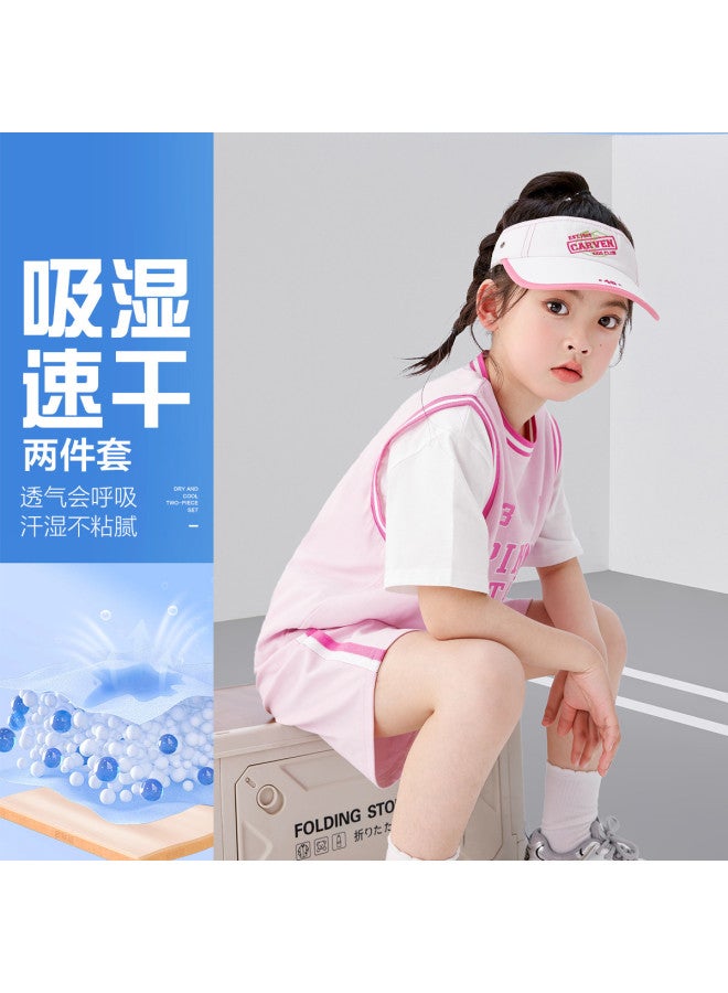 Zuoxi Girls' Sportswear Set Summer Thin Moisture-wicking Quick-dry Basketball Training Outfit Kids' Short Sleeve Two-piece Tween Clothing - Image 2