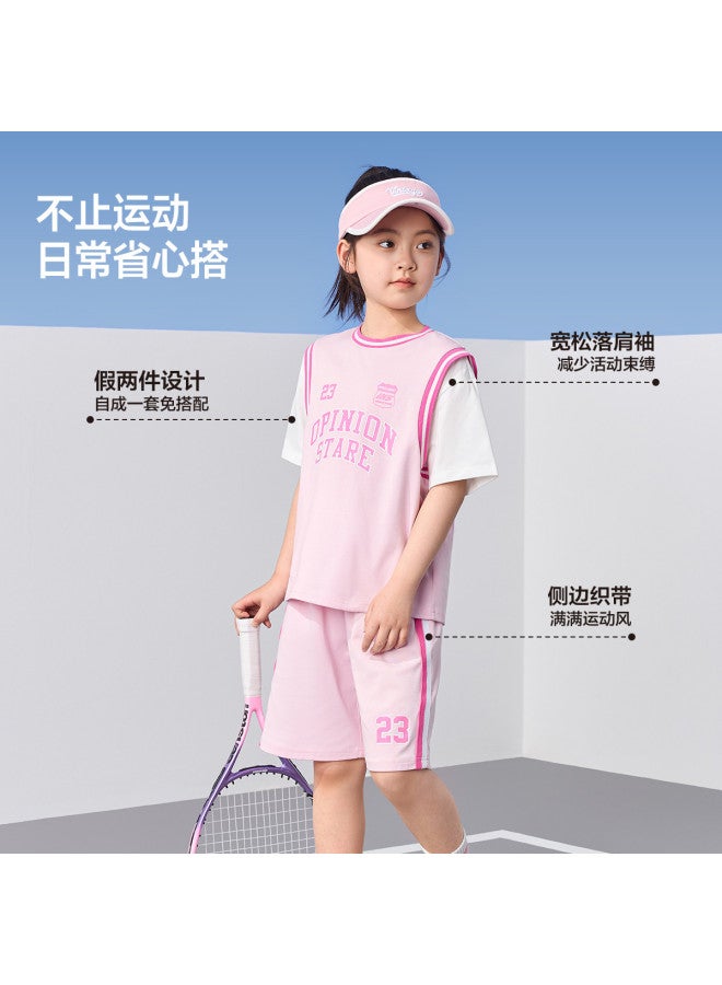 Zuoxi Girls' Sportswear Set Summer Thin Moisture-wicking Quick-dry Basketball Training Outfit Kids' Short Sleeve Two-piece Tween Clothing - Image 5