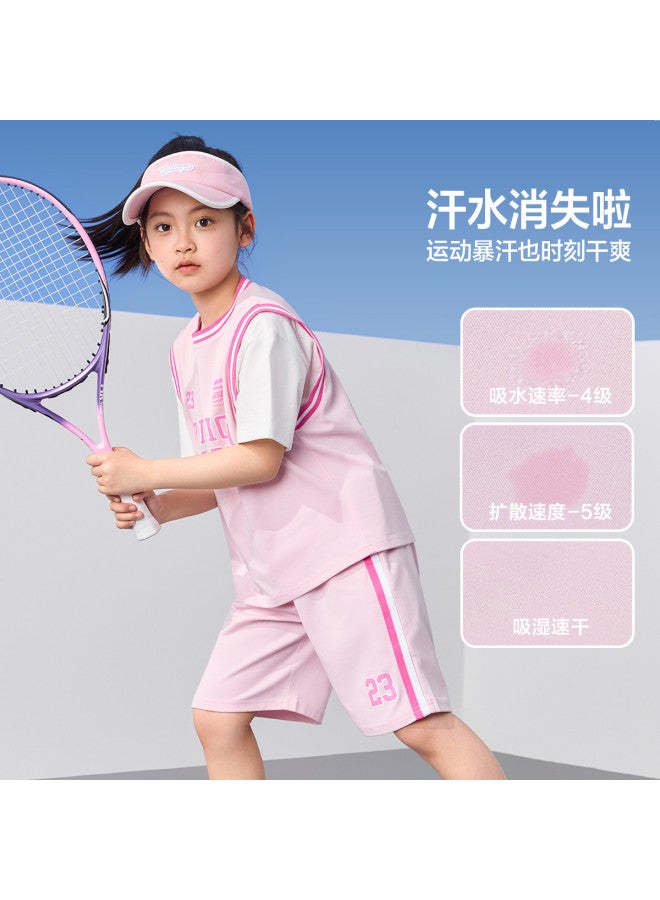 Zuoxi Girls' Sportswear Set Summer Thin Moisture-wicking Quick-dry Basketball Training Outfit Kids' Short Sleeve Two-piece Tween Clothing - Image 3
