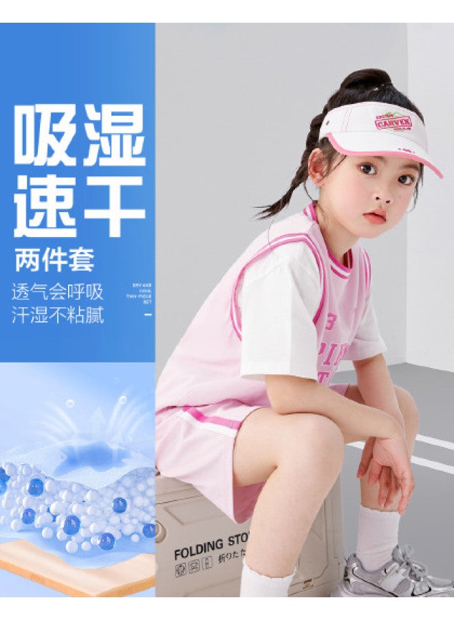 Zuoxi Girls' Sportswear Set Summer Thin Moisture-wicking Quick-dry Basketball Training Outfit Kids' Short Sleeve Two-piece Tween Clothing - Image 1