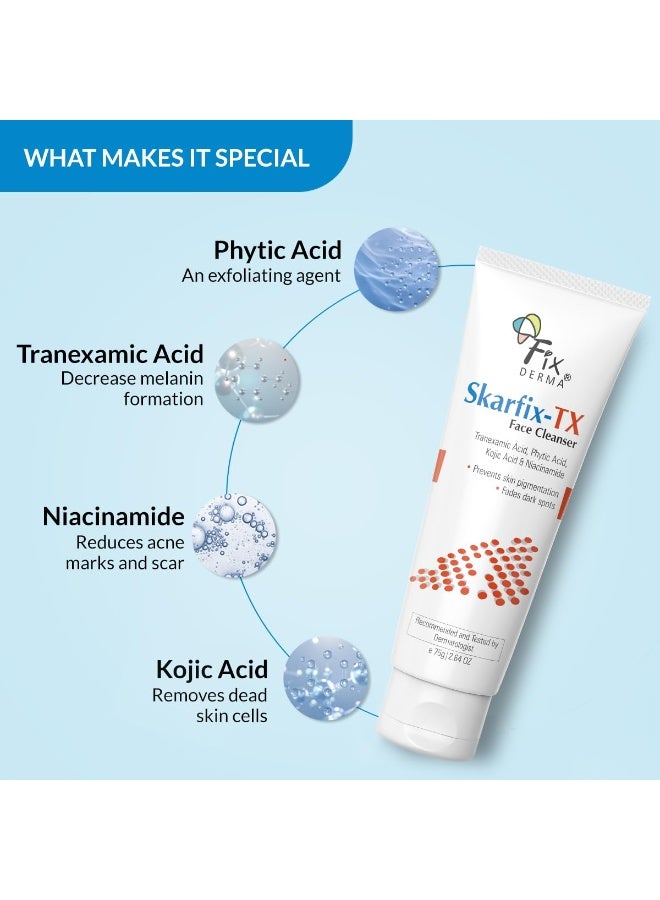 Fixderma Skarfix -TX Face Cleanser with Tranexamic Acid, Kojic Acid & Niacinamide | Kojic Acid Face Wash | Pigmentation Face Wash for All Skin Types - 75gm - Image 3