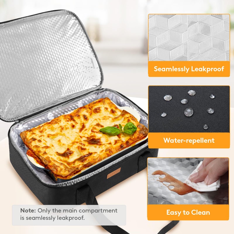 LUNCIA Insulated Single Decker Casserole Carrier, Lasagna Lugger Tote Keeps Food Hot or Cold, Thermal Lunch Bag for Potluck Parties, Picnic and Cookouts, Fits 9" x 13" Baking Dish, Black - Image 4