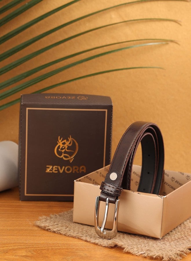ZEVORA Women Brown Leather Formal Belt - Image 3