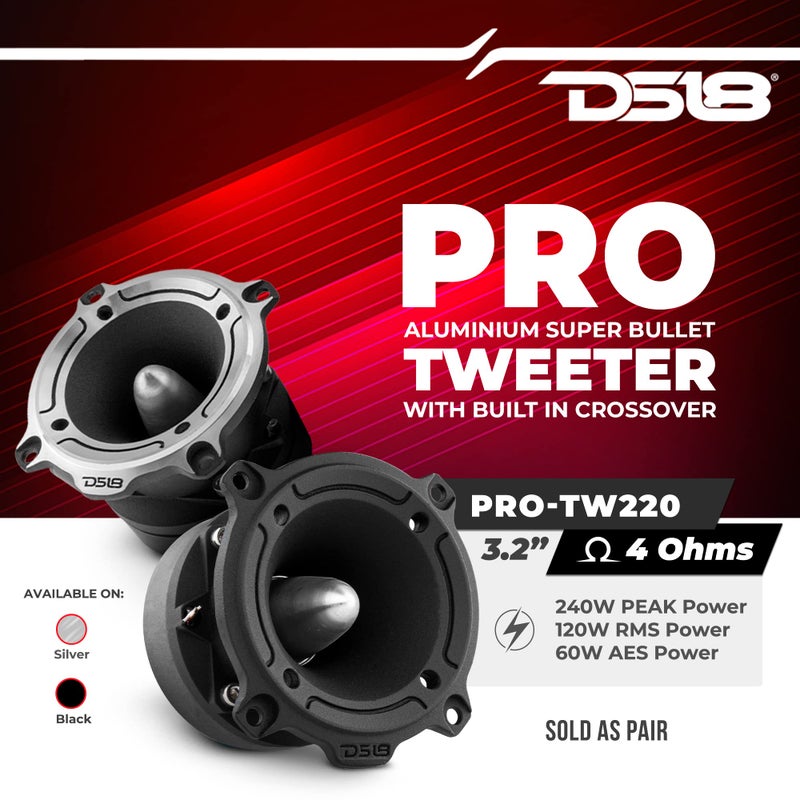 DS18 PRO-TW220B 3â€ PRO Aluminum Super Bullet Tweeter - 240 Watts Max 120 Watts RMS with Built in Crossover - Extremely high 104 dB Rating - 2 Speakers - Image 2