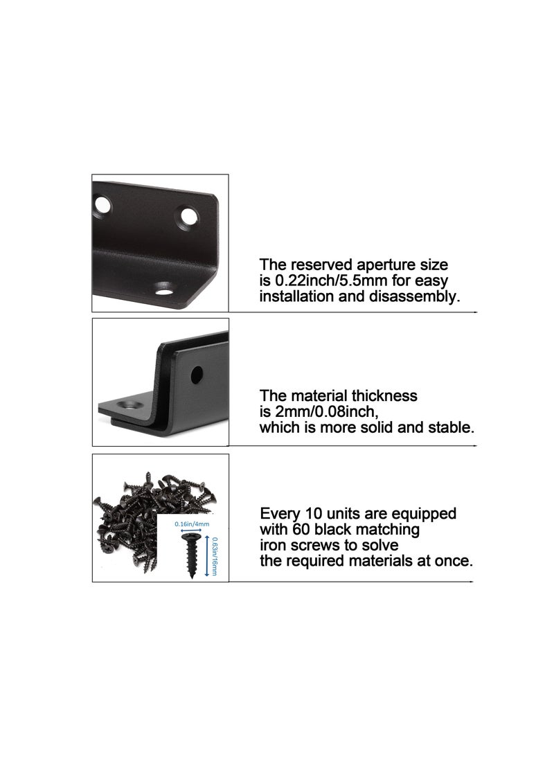 Excefore L Bracket, Heavy Duty Corner Brace, 10 Pack 4" Metal Shelf Bracket Angle Bracket for Shelves, Black L Brackets for Wood  - Image 4