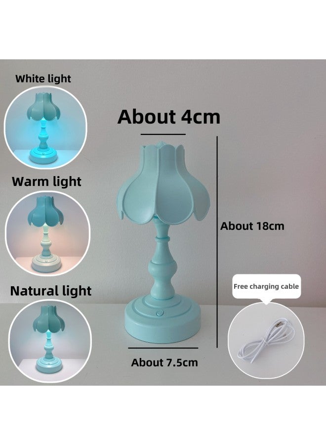 Vintage Table Lamp Ins Lotus Leaf Nightlight Cute Girl Romantic Bedroom Creative Lighting Nordic Style Mini Luminous-Color:LD05 Light Blue  - Image 1
