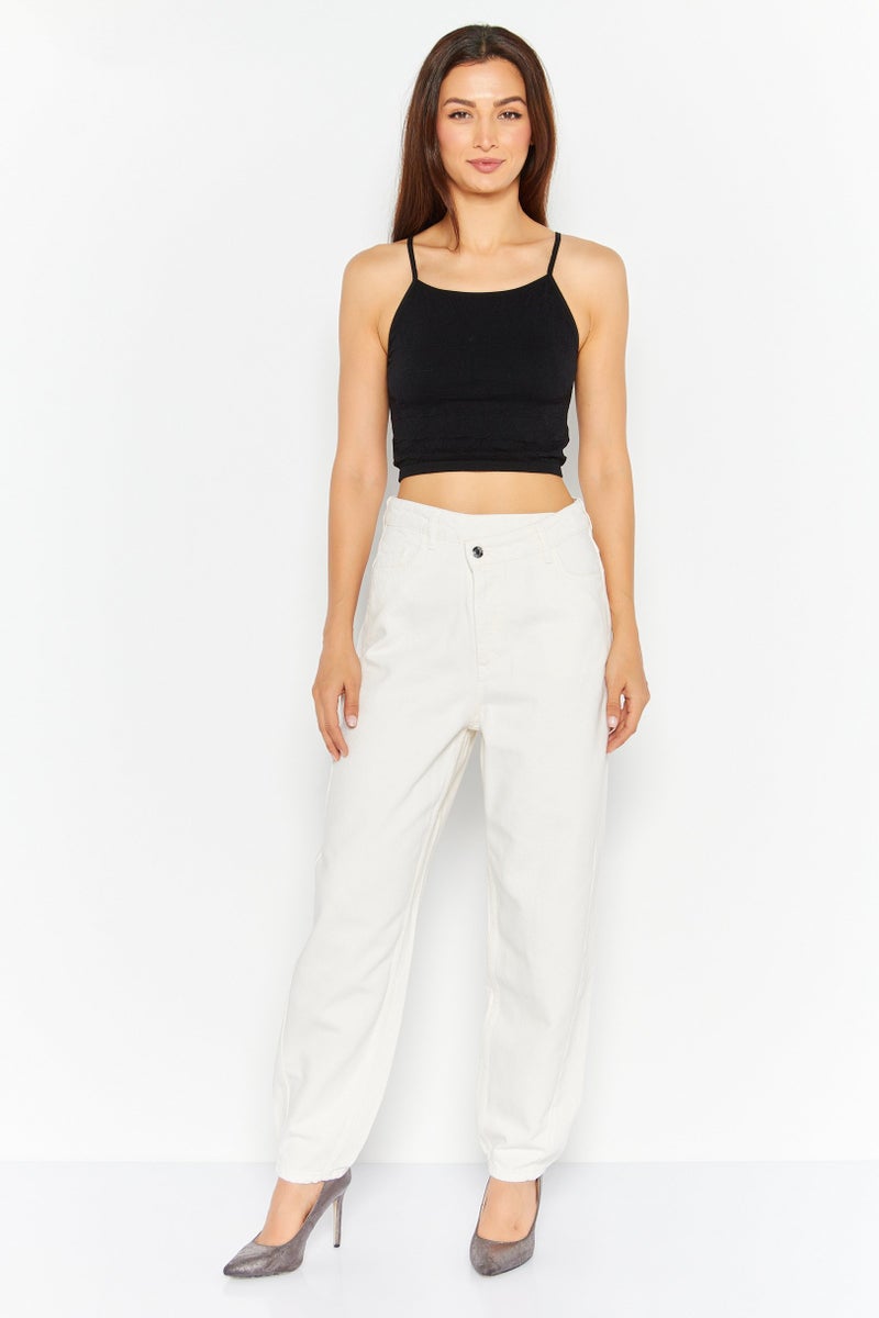 ESPRIT Women Regular Fit Solid Wide Leg Pant, Beige  - Image 2