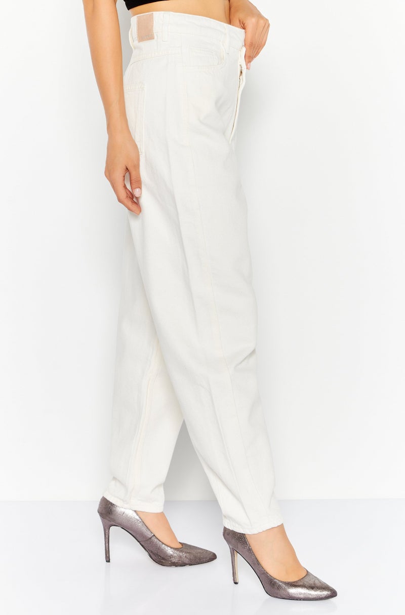 ESPRIT Women Regular Fit Solid Wide Leg Pant, Beige - Image 4