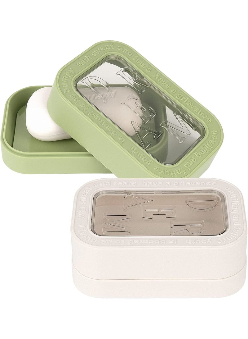 SOLARAE Travel Soap Container, 2 Pack Bar Soap Holder Soap Travel Case, Soap Saver Container with Lid, Portable Bar Soap Box with Cover, for Traveling, Camping, Gym, Hiking (White,Green) - Image 1