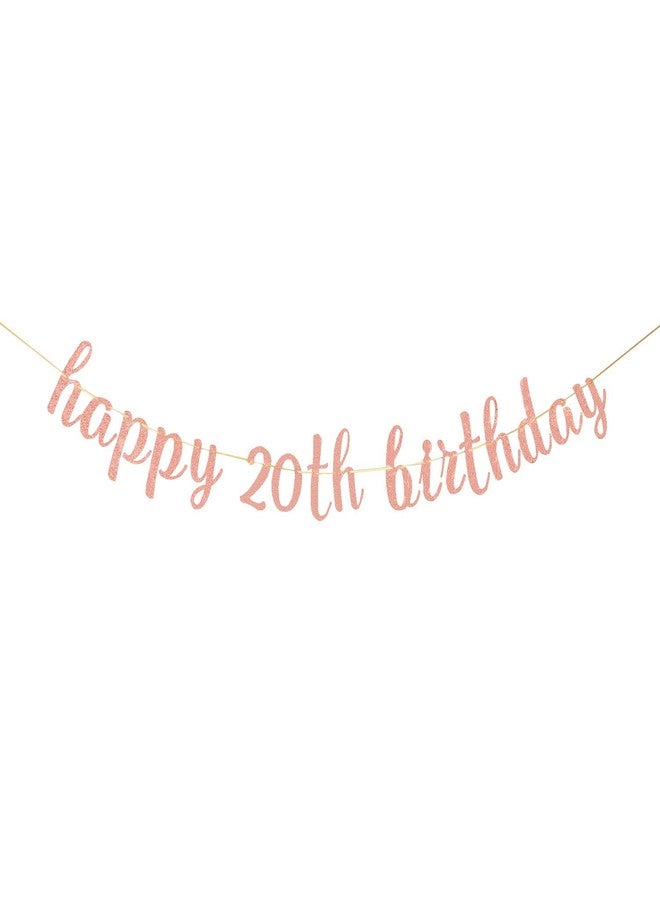 INNORU Glitter Happy 20th Birthday Banner - 20 Sign Banner - Cheers to 20 Years Birthday Party Bunting Decorations Rose Gold - Image 1
