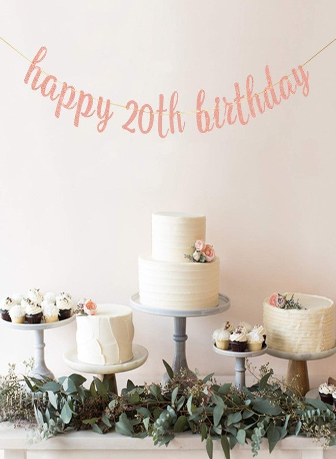 INNORU Glitter Happy 20th Birthday Banner - 20 Sign Banner - Cheers to 20 Years Birthday Party Bunting Decorations Rose Gold - Image 3