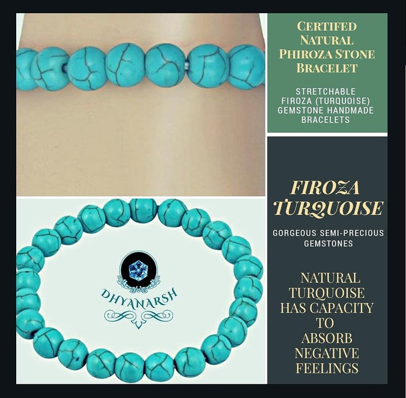 DHYANARSH Natural Phiroza Stone Bracelet 8mm - Gorgeous Healing Gemstones for Men/Women - Image 2