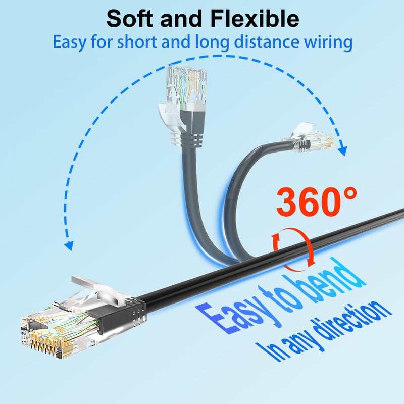Xcftaud كابلات باتش Cat 6 من Xcftaud بطول 10 أقدام (10 عبوات)، كابل إيثرنت Cat6a رفيع بسرعة 10Gbps وتردد 550Mhz، كابلات باتش نحاسية نقية Cat6، كابل باتش Cat6a رفيع ومرن لإعداد أجهزة الشبكة، أسود - Image 4