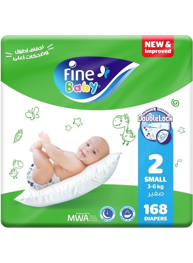 Fine Baby Diapers Small Size 2 (3-6 kg) Super Saver Pack 168 Diapers - Image 1