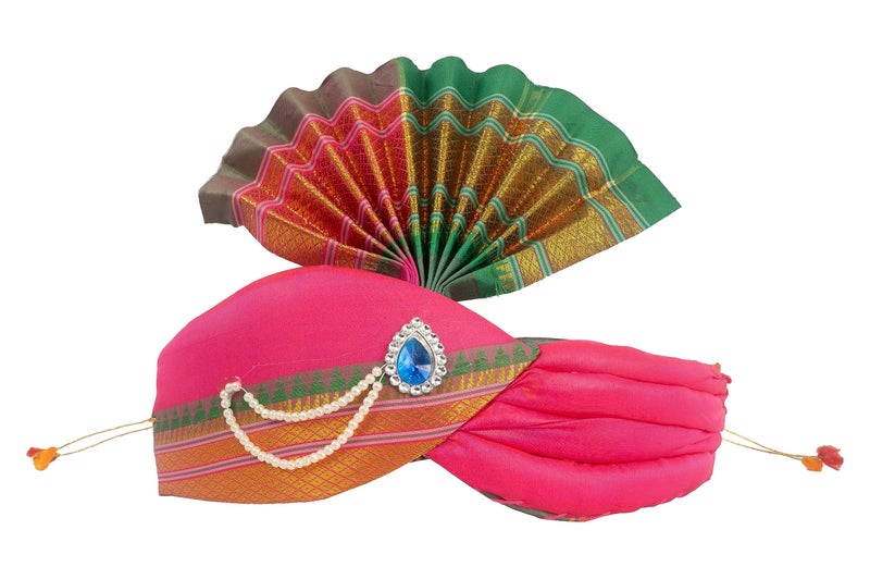 PUNYATVA Ganesh Feta Mukut (Turban, Silk, Pink) / Adjustable Ganesh Pheta, Gauri Ganpati Festival Decoration Accessories, Jewellery, Crown, Makhar, Traditional Pagdi, God Idol Headgear - Image 1
