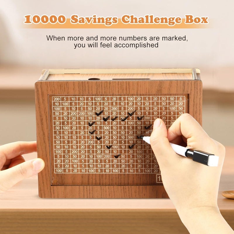 Storio Wooden Money Bank with 100000 Savings, Money Box, Coin with Carved Design for Kids/Children, Challenge, Cashbox,Cash Vault, Coin Piggy Bank - Image 5