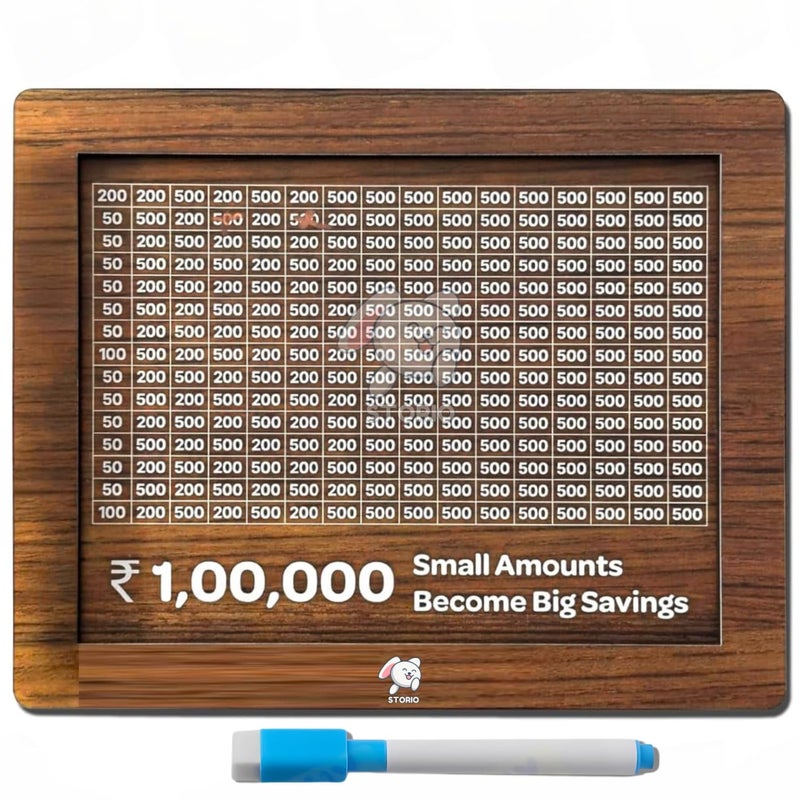 Storio Wooden Money Bank with 100000 Savings, Money Box, Coin with Carved Design for Kids/Children, Challenge, Cashbox,Cash Vault, Coin Piggy Bank - Image 1