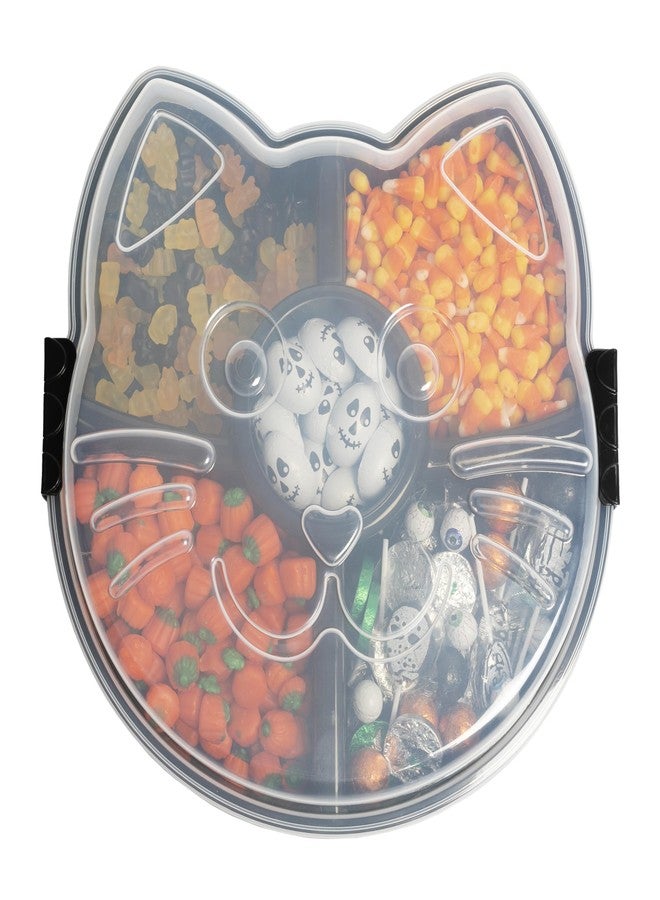 KOLORAE Black Cat Reusable Serving Tray - Unique 5 Compartment Cat Snack Tray - Great for Entertaining Food Storage for Appetizers, Snacks, Chips & Dip, Fruits & Veggies - Fall Halloween Tray - Image 1