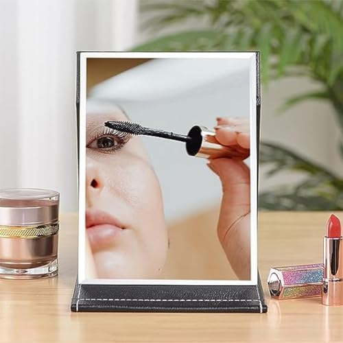 ONICORN Glass Portable Folding Makeup Mirror, Frameless Pu Leather Vanity Mirror with Stand for Desk Table Camping Travel Personal (Black-Pack of 1, Rectangular, Unframed, Tabletop Mount) - Image 2