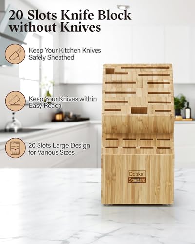 Cooks Standard Bamboo Knife Storage Block without Knives, 20 Slot Universal Knife Holder Countertop Butcher Block Knife Stand for Easy Kitchen Storage - Image 4