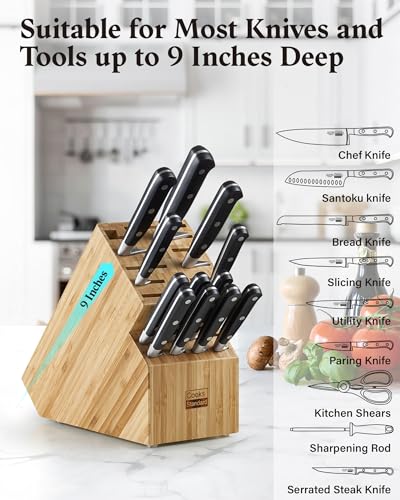 Cooks Standard Bamboo Knife Storage Block without Knives, 20 Slot Universal Knife Holder Countertop Butcher Block Knife Stand for Easy Kitchen Storage - Image 3