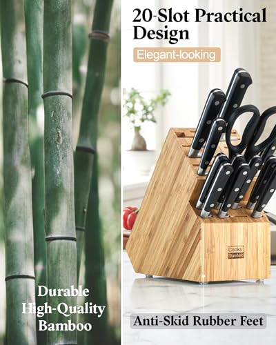 Cooks Standard Bamboo Knife Storage Block without Knives, 20 Slot Universal Knife Holder Countertop Butcher Block Knife Stand for Easy Kitchen Storage - Image 5