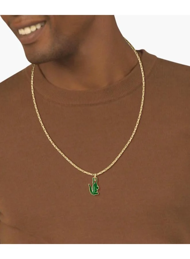 LACOSTE Arthor Collection Chain Necklace For Men In Yellow Gold With A Crocodile-Shaped Charm - 2040229