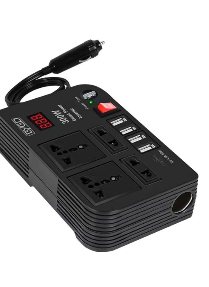 BYGD - 300W Car Power Inverter, DC 12V to 220V AC Converter with 4 Charger Outlets and Four 4.1A USB Ports Cigarette Lighter Socket Adapter - Image 1