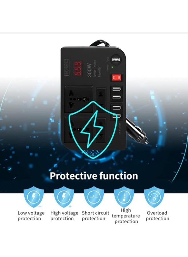 BYGD - 300W Car Power Inverter, DC 12V to 220V AC Converter with 4 Charger Outlets and Four 4.1A USB Ports Cigarette Lighter Socket Adapter - Image 1