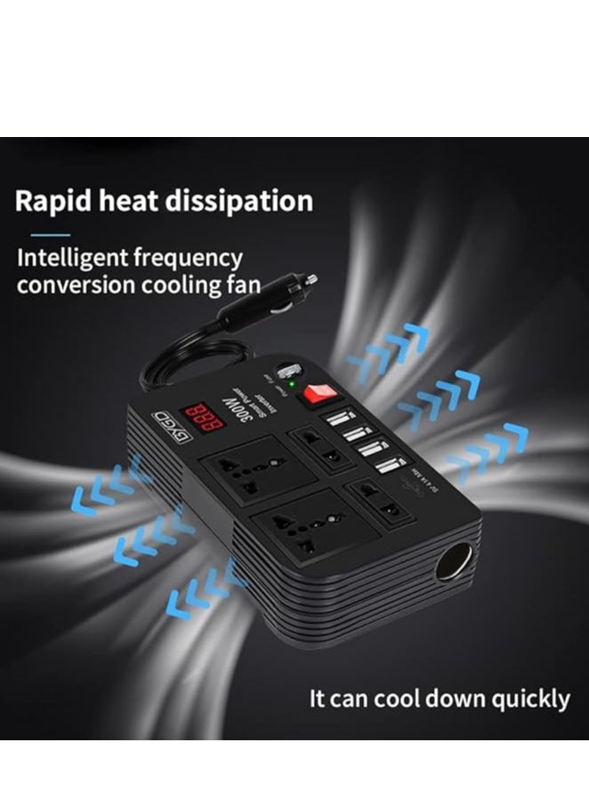 BYGD - 300W Car Power Inverter, DC 12V to 220V AC Converter with 4 Charger Outlets and Four 4.1A USB Ports Cigarette Lighter Socket Adapter - Image 1