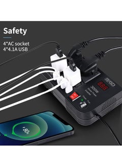 BYGD 300W Car Power Inverter, DC 12V to 220V AC Converter with 4 Charger Outlets and Four 4.1A USB Ports Cigarette Lighter Socket Adapter  - Image 4