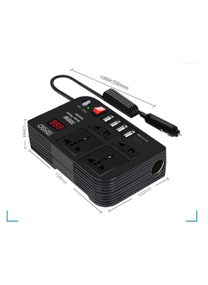 BYGD - 300W Car Power Inverter, DC 12V to 220V AC Converter with 4 Charger Outlets and Four 4.1A USB Ports Cigarette Lighter Socket Adapter - Image 1