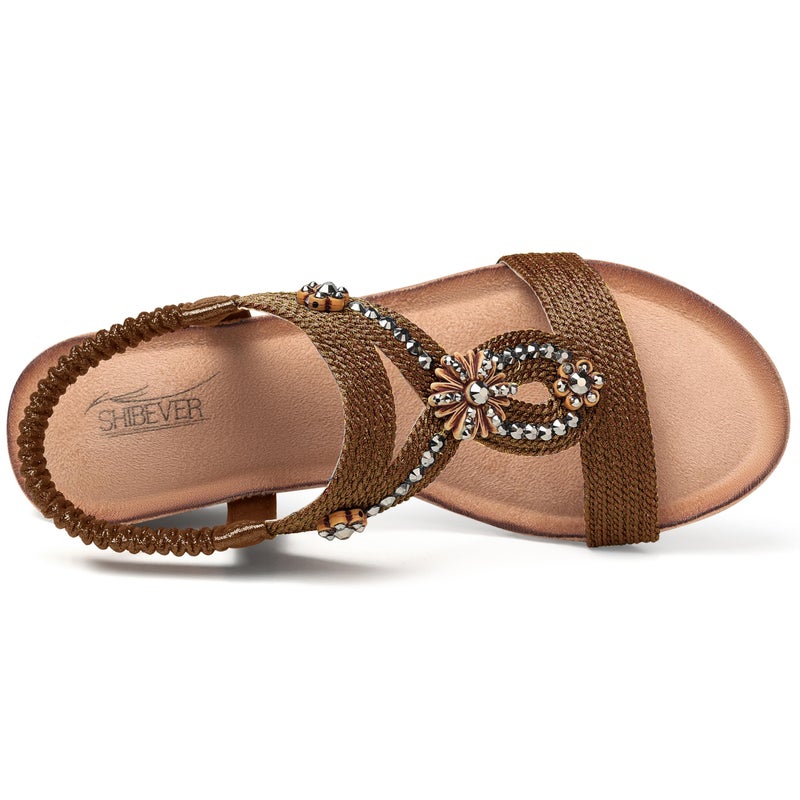 SHIBEVER Brown Wedge Sandals for Women Dressy Summer Comfortable Sandals Open Toe Ankle Strap Dress Shoes Low Heel Size 8.5 - Image 5