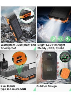 XiuWoo 20000mAh Solar Power Bank Ip67 Strong Waterproof Mobile Phone Portable Phone Charger Fast Charging with Compass and Bright Flashlight for Outdoor Camping,Adventure Emergency Power Bank  - Image 2