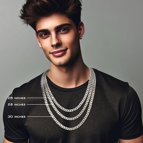 waitrose 7mm Silver Chain for Men Miami Cuban Link Mens Chain,316L Stainless Steel and 925 Sterling Silver Chains for Men Necklace - Image 2