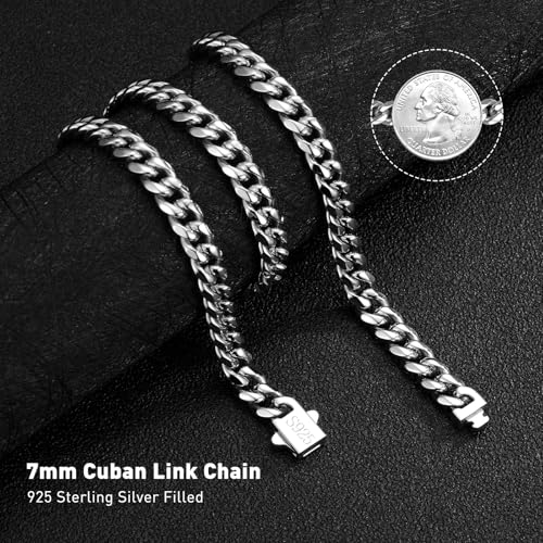 waitrose 7mm Silver Chain for Men Miami Cuban Link Mens Chain,316L Stainless Steel and 925 Sterling Silver Chains for Men Necklace - Image 3