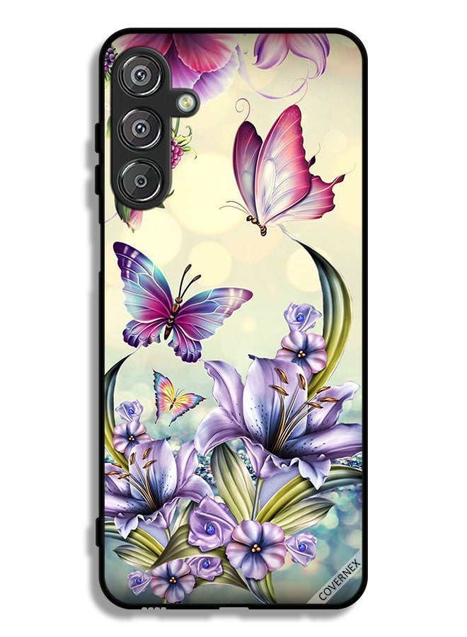 Covernex Samsung Galaxy F36 Protective Case Cover Purple Flowers & Butterflies - Image 1