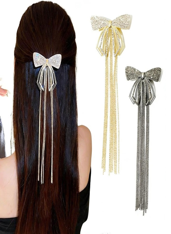 Melodio 2PCS Elegant Bow Tassel Hair Clip for Women - Luxury Metal Spring Barrette, French Style Ribbon Bow Hair Accessories for Wedding, Party, Daily Hairstyles - Image 1