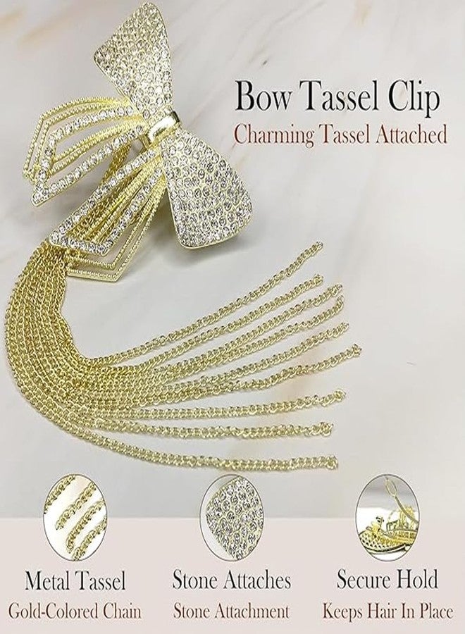 Melodio 2PCS Elegant Bow Tassel Hair Clip for Women - Luxury Metal Spring Barrette, French Style Ribbon Bow Hair Accessories for Wedding, Party, Daily Hairstyles - Image 3