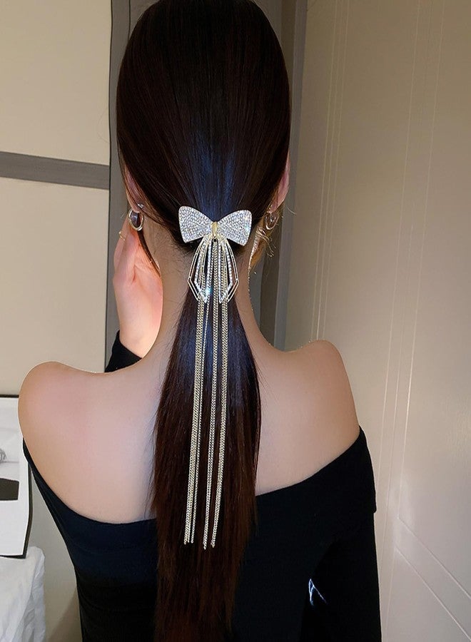 Melodio 2PCS Elegant Bow Tassel Hair Clip for Women - Luxury Metal Spring Barrette, French Style Ribbon Bow Hair Accessories for Wedding, Party, Daily Hairstyles - Image 2