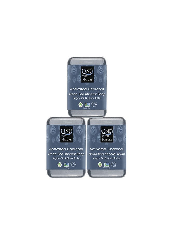 ONE WITH NATURE 3 Pack Dead Sea Salt Activated Charcoal Soap Black Bar Soap Detoxifying Body Wash Soap Bar & Face Soap Vegan Men Soap With Shea Butter 100% Natural Soap For Men & Women Soap Bar 4Oz  - Image 1