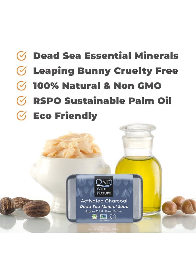 ONE WITH NATURE 3 Pack Dead Sea Salt Activated Charcoal Soap Black Bar Soap Detoxifying Body Wash Soap Bar & Face Soap Vegan Men Soap With Shea Butter 100% Natural Soap For Men & Women Soap Bar 4Oz  - Image 3