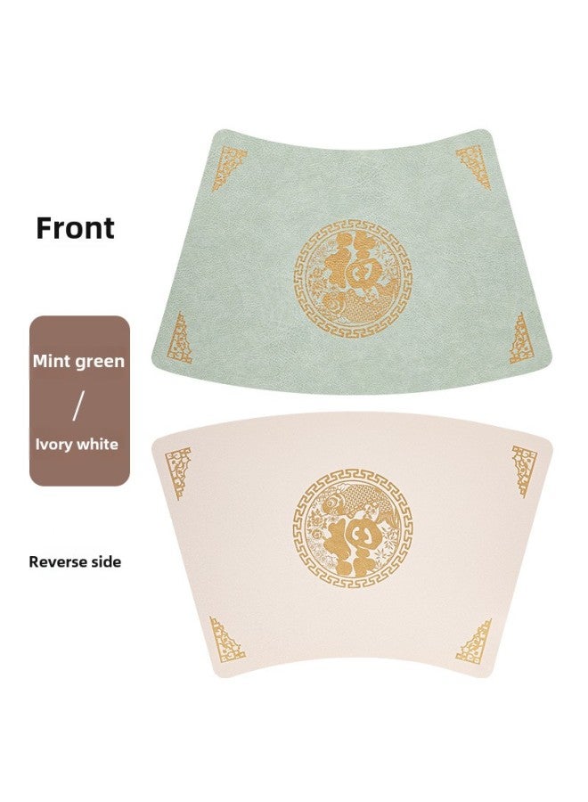 Loquat New Chinese Style Fan-shaped Fuzi Leather Placemat Round Table Insulation Mat Dining Table Mat Advanced Western Placemat Bowl Mat Waterproof Insulation-Color:Mint Green/ivory White-Specifications:Sm - Image 1