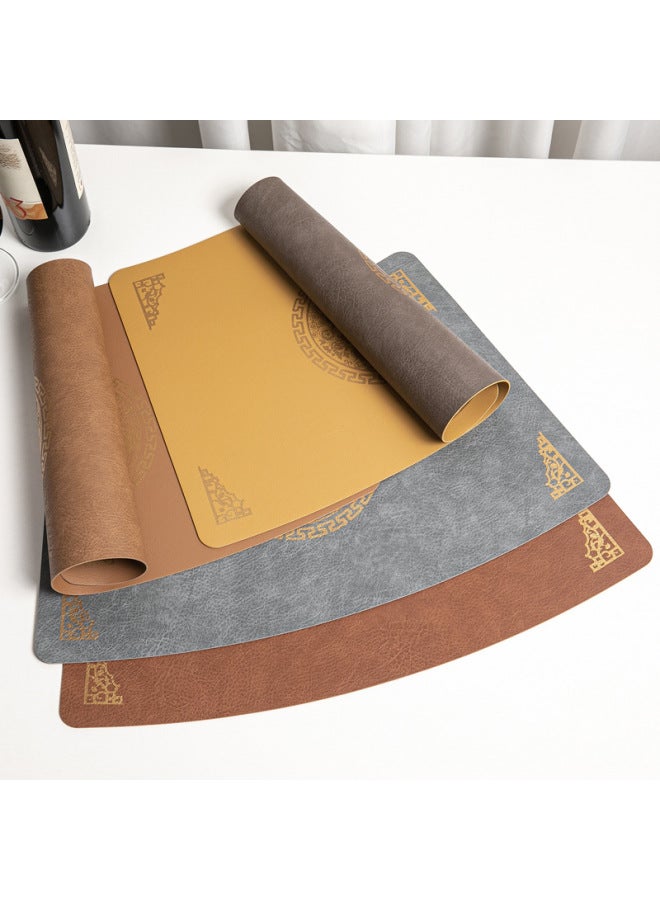 Loquat New Chinese Style Fan-shaped Fuzi Leather Placemat Round Table Insulation Mat Dining Table Mat Advanced Western Placemat Bowl Mat Waterproof Insulation-Color:Mint Green/ivory White-Specifications:Sm - Image 4