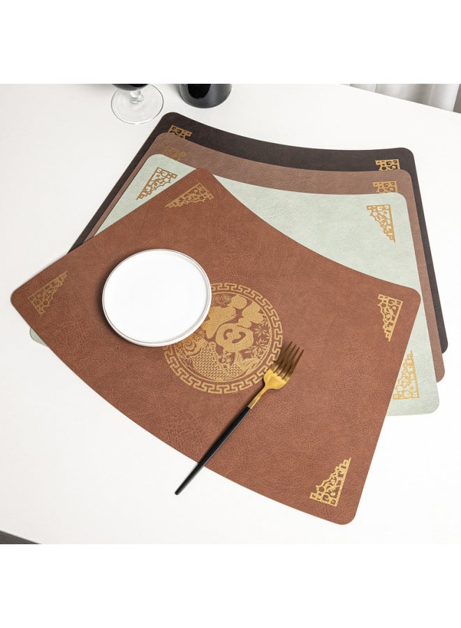 Loquat New Chinese Style Fan-shaped Fuzi Leather Placemat Round Table Insulation Mat Dining Table Mat Advanced Western Placemat Bowl Mat Waterproof Insulation-Color:Mint Green/ivory White-Specifications:Sm - Image 2