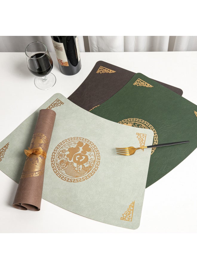 Loquat New Chinese Style Fan-shaped Fuzi Leather Placemat Round Table Insulation Mat Dining Table Mat Advanced Western Placemat Bowl Mat Waterproof Insulation-Color:Mint Green/ivory White-Specifications:Sm - Image 3
