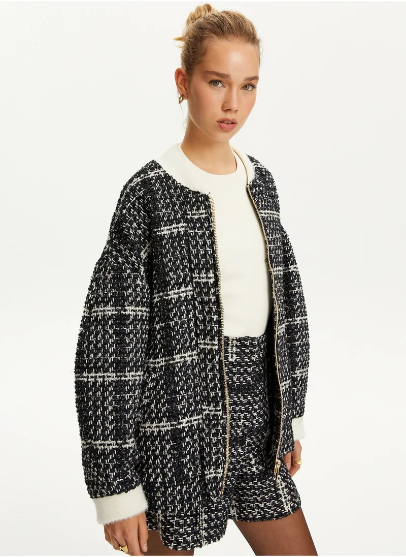 Nocturne Oversized Tweed Bomber Jacket