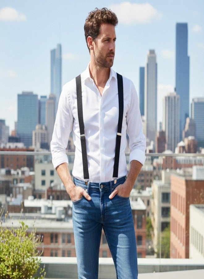 Dibi Black Suspenders for Men, Adjustable Y Back Men's Suspender 3 Strong Clips - Image 2