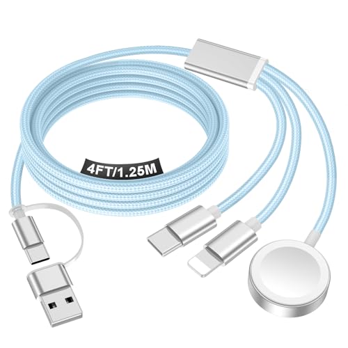 xiwxi Travel Essentials for Apple Watch Charger,iPhone Charger,3 in 2 Type C/L/Magnetic Fast Charging Cable,Multi Charging Cable Portable Designed for iWatch Series,iPhone 17-11,Galaxy S26-S21,Car-4FT - Image 1